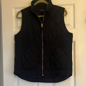 J. Crew Factory Quilted Navy Vest with Gold Zipper